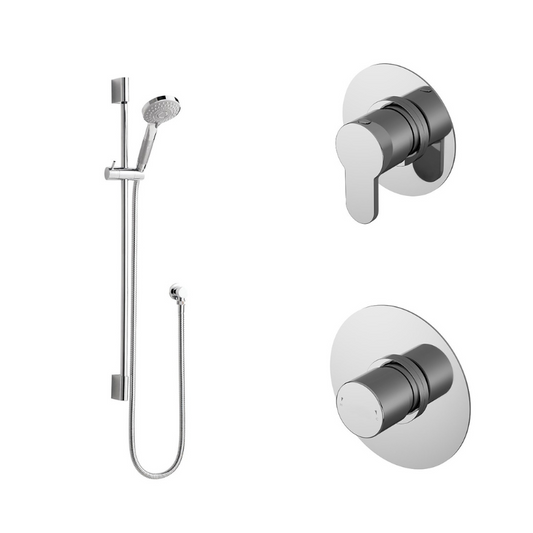 The Nuie One Outlet Bundle Arvan is a modern and stylish shower system that is designed to provide a luxurious showering experience. It features a single outlet system that includes a thermostatic mixer valve, round fixed shower head, and handset with a hose. The mixer valve is easy to operate, allowing you to adjust the water temperature and flow to your preferred settings.