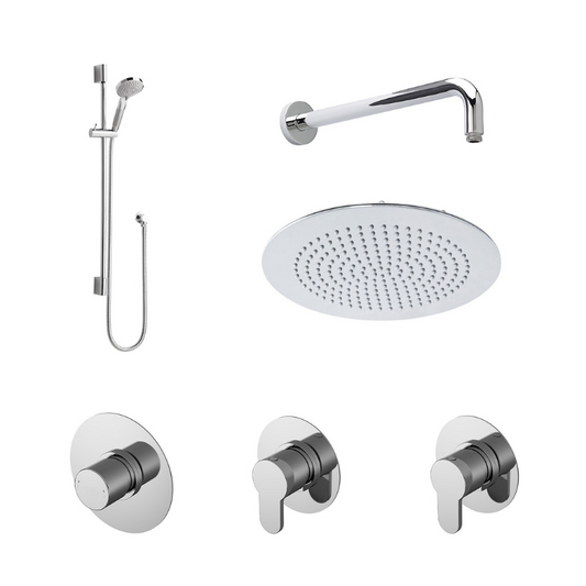 The Nuie Two Outlet Bundle With Stop Tap & Diverter is a premium quality bathroom accessory that is designed to enhance your shower experience. This bundle includes a stop tap and diverter which allows you to easily switch between two shower outlets. The stop tap controls the water flow while the diverter directs the water to one of two different shower outlets.