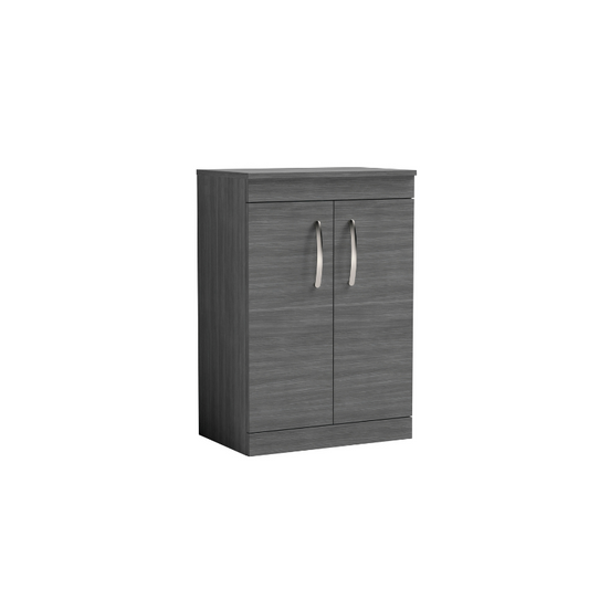 The Nuie Athena Floor Standing 600mm Two Door Vanity with Worktop is a fantastic addition to any modern bathroom. The supplied high quality matching worktop is versatile and can be used with any of your vessel basins. The eye catching Anthracite Woodgrain finish adds a touch of designer elegance to the overall look.
