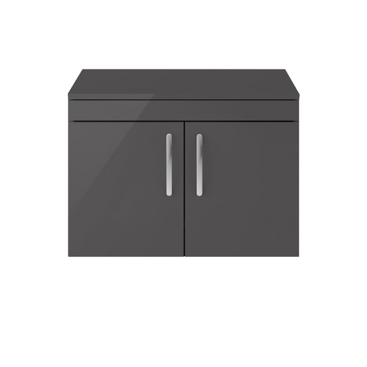 The Nuie Athena Wall Hung 800mm Two Door Vanity With Worktop is truly impressive. Its sleek gloss grey finish adds a touch of sophistication and elegance to any modern bathroom, instantly creating a designer look. Not only does it enhance the aesthetic appeal of the space, but it also cleverly creates the illusion of a bigger bathroom, thanks to its wall hung design that maximises floor space.