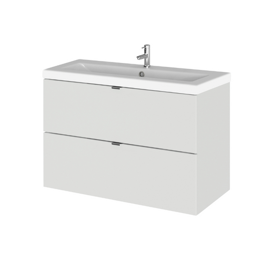 The Hudson Reed Fusion Gloss Grey Mist Vanity Unit is a stunning addition to any contemporary bathroom. Its sleek design in gloss grey mist effortlessly complements our fitted furniture ranges, creating a coordinated and stylish look in your space.