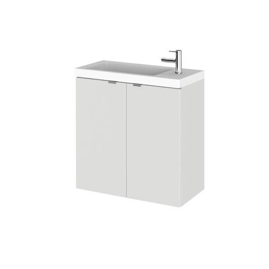 The Hudson Reed Fusion Gloss Grey Mist Compact Vanity Unit is a sleek and stylish choice for any bathroom, allowing you to achieve a coordinated look with our gloss grey mist fitted furniture ranges. The compact design with a thinner depth makes it perfect for cloakrooms or smaller bathrooms, providing storage without sacrificing valuable space.