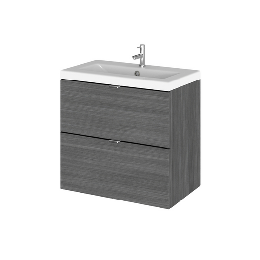 The Hudson Reed Fusion Anthracite Woodgrain Vanity Unit is a chic and modern choice for any bathroom, creating a striking contrast with our range of ceramic basins.