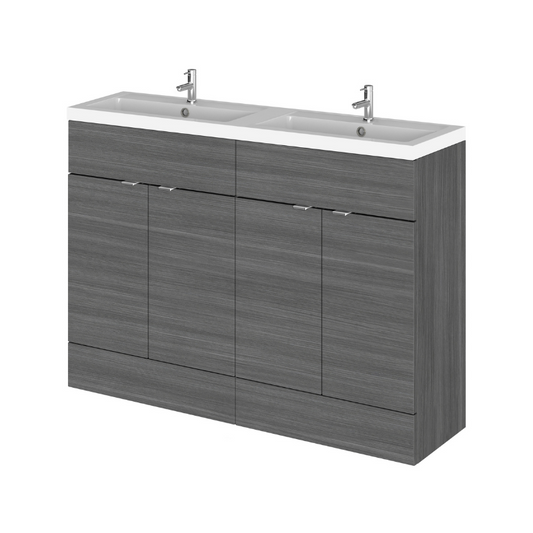The Hudson Reed Fusion Anthracite Woodgrain Vanity Unit is a stunning piece that brings a touch of sophistication and luxury to any bathroom space. The Anthracite Woodgrain finish creates a cooling and calming effect, offering a seamless contrast with our range of polymarble basins and adding a unique touch to the overall design. The full depth units provide ample storage, making it a practical choice for a busy family bathroom where organisation is essential. 