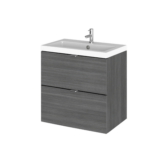 The Hudson Reed Fusion Anthracite Woodgrain Vanity Unit is a true gem in bathroom furniture, offering both style and functionality. The Anthracite Woodgrain finish allows you to achieve a cohesive look with our fitted furniture ranges, creating a seamless space.