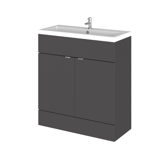 The Hudson Reed Fusion Gloss Grey Vanity Unit &amp; Polymarble Basin is a stylish and modern choice for those seeking a glossy finish in their bathroom. The high gloss grey finish adds a contemporary twist to the decor, creating a sleek and sophisticated look that will elevate any bathroom space. 