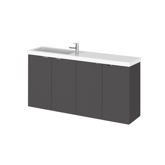 The Hudson Reed Fusion Wall Hung Vanity Unit is a stylish and practical addition to any modern bathroom. The sleek gloss grey finish allows for a coordinated look with other fitted furniture ranges, creating a seamless and stylish aesthetic. 
