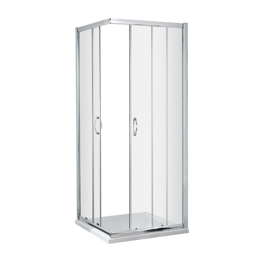 The Nuie Ella 760mm Corner Entry Enclosure with 5mm Glass is an exceptional choice for any bathroom. Its satin chrome frame exudes elegance and sophistication, seamlessly blending with various bathroom decors. The 5mm toughened safety glass ensures durability and long lasting use, providing peace of mind while showering. The inclusion of square double sliding doors makes accessing the enclosure effortless and convenient.