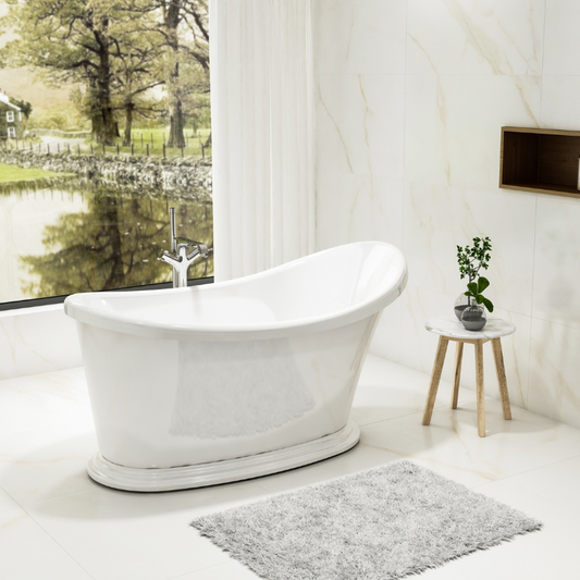 The Charlotte Edwards Ersa Acrylic Slipper Bath is a luxurious and elegant bathing option for those looking for a statement piece in their bathroom. This slipper bath features a gently curved backrest to support your head and neck as you soak, along with a slipper shape that provides added comfort for your legs and feet. The sleek white acrylic finish adds a contemporary touch to any bathroom, while the high-gloss finish is easy to clean and maintain for years of use.