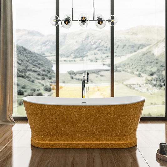 The Jupiter Sparkling Gold Slipper bath is a stunning addition to any bathroom. This luxury slipper bath has a glittery, sparkling finish that catches the light and creates an impressive visual effect. The Jupiter bath has been manufactured from high-quality acrylic, which is hardwearing, durable, and easy to maintain.