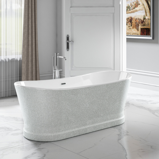 The Jupiter Sparkling Silver Slipper bath is a stunning addition to any bathroom. This luxury slipper bath has a glittery, sparkling finish that catches the light and creates an impressive visual effect. The Jupiter bath has been manufactured from high-quality acrylic, which is hardwearing, durable, and easy to maintain.