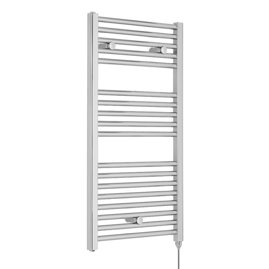 The Nuie Electric Towel Rail is a stunning addition to any bathroom with its high quality minimalistic design and luxury chrome finish. Not only does it add a touch of elegance to the space, but it also provides warmth and comfort with its fitted 300 watt heating element. The added convenience of the pre filled electrical inhibitor solution ensures that the internal walls of the radiator are protected, making the fitting process a breeze.