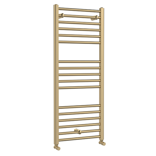 The Nuie Lorica Straight Towel Radiator is a stunning addition to any room with its eye catching brushed brass finish. Its stylish design instantly adds a touch of elegance to any space.