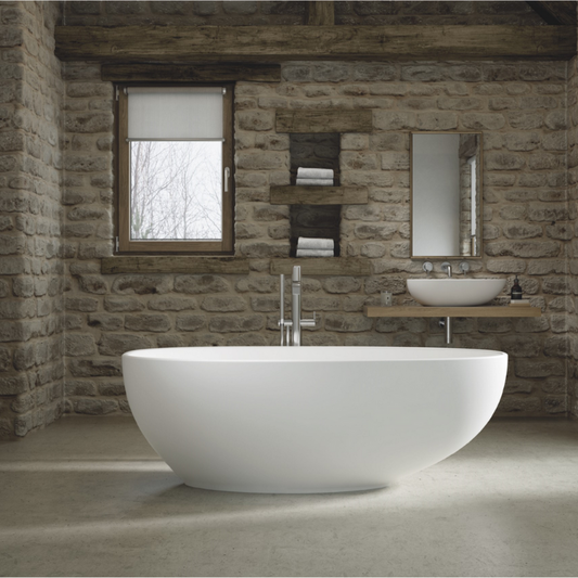 This stone bath is a stunning and sophisticated addition to any bathroom. Its elegant and stylish design makes it a perfect centrepiece that adds a touch of luxury to your bathroom space. The smooth and curved edges of this unique shaped bath create a comfortable and relaxing bathing experience.
