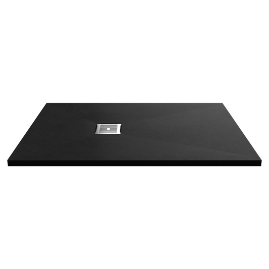 The Nuie Rectangular Black Slimline Shower Tray is a sleek and stylish addition to any contemporary modern bathroom. With its slimline height of 32mm, it offers a streamlined and minimalist look. The slate textured finish adds a touch of sophistication, while the square wastes design, supplied separately, enhances its functionality.