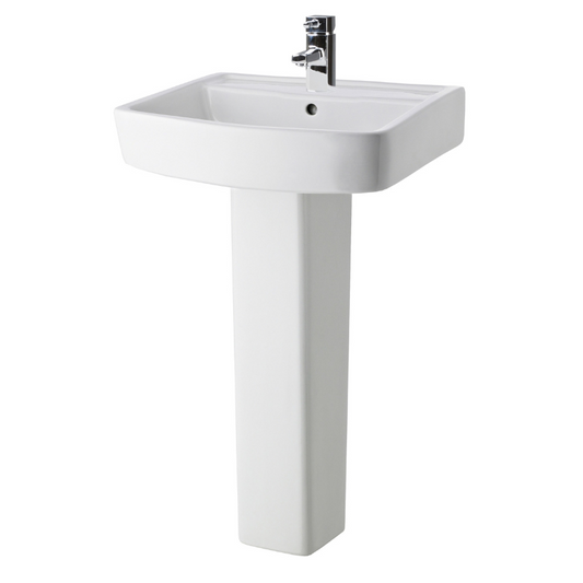 The Nuie Bliss 520mm Basin and Pedestal feature clean lines and a sleek design that adds a touch of contemporary elegance to your bathroom. The basin provides ample washing space while the pedestal provides additional support. Made from high-quality vitreous China, this basin is durable and long-lasting, with a shiny white finish that complements any bathroom decor. The pedestal also helps to conceal unsightly pipes and fittings, making your bathroom easier to clean and maintain.