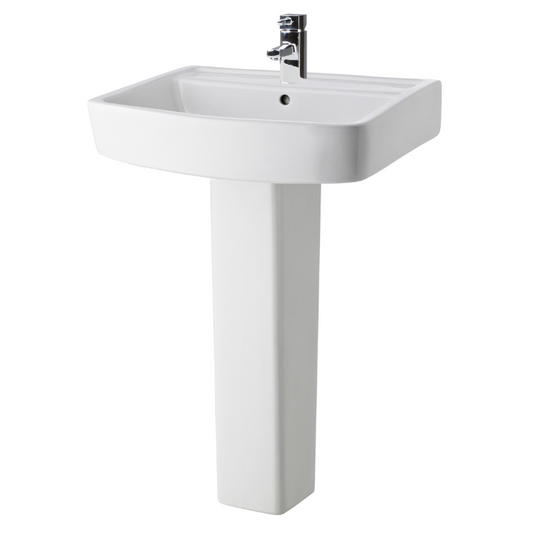 The Nuie Bliss 600mm Basin and Pedestal feature clean lines and a sleek design that adds a touch of contemporary elegance to your bathroom. The basin provides ample washing space while the pedestal provides additional support. Made from high-quality vitreous China, this basin is durable and long-lasting, with a shiny white finish that complements any bathroom decor. The pedestal also helps to conceal unsightly pipes and fittings, making your bathroom easier to clean and maintain.