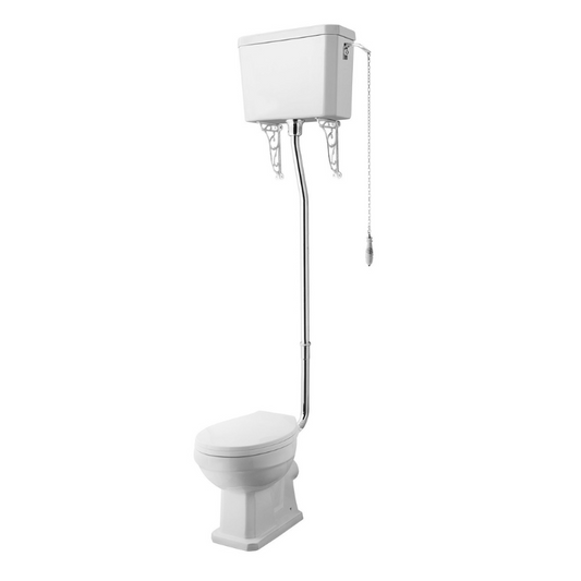 The Nuie Carlton High Level Pan, Cistern & Flush Pipe Kit is a stylish and sophisticated option for any traditional bathroom. The pan and cistern are beautifully crafted from high quality ceramic, with a glossy white finish that exudes elegance and refinement.