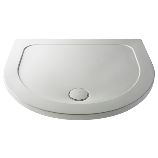 The Nuie D Shaped White Slimline Shower Tray is the perfect addition to any modern and contemporary bathroom. Its slimline design, at just 40-45mm high, makes it one of the sleekest trays on the market. Made of the patented 'Pearlstone Matrix', it is one of the strongest and lightest range of shower trays available. The tray is constructed from a polyurethane resin mixed with filler including volcanic ash, offering high durability and water resistance. 