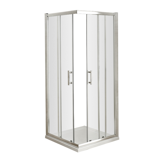 The Nuie Pacific 800mm Corner Entry Enclosure is a stylish, modern shower enclosure designed to fit neatly into the corner of your bathroom. The enclosure features 6mm toughened safety glass for added durability and safety, and is complete with rounded T bar handles that make opening and closing the doors easy and comfortable.
