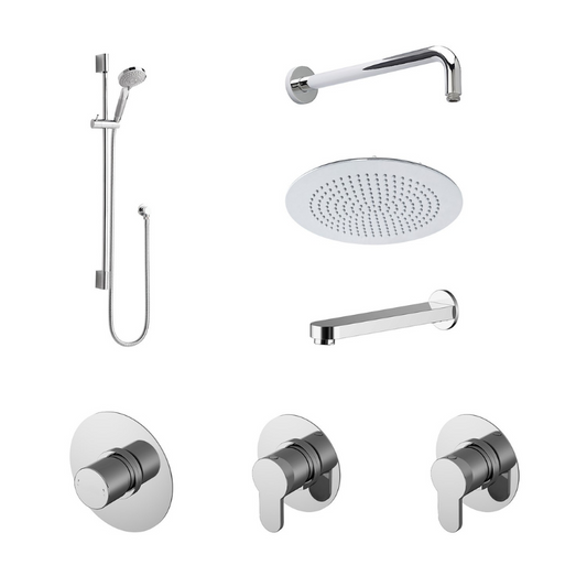 The Nuie Three Outlet Arvan Bundle with Stop Tap & Diverter is a versatile and practical solution for your bathroom or shower room. This bundle includes three outlet valves, a stop tap, and a diverter, allowing you to customize your shower experience to your liking.