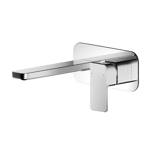 The Nuie Windon Chrome Wall Mounted Two Tap Hole Basin Mixer With Plate is a beautiful addition to any modern bathroom. Its stunning contemporary angular design adds a touch of sophistication to your space, while the luxury chrome finish delivers a polished and elegant look.