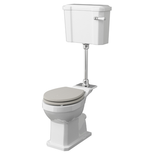 The Old London Richmond Comfort Height Mid Level pan, cistern, and flush pipe kit provides a stylish and functional addition to any bathroom. Its comfortable height makes it easy to use for people of all ages, while its classic design adds an elegant touch to your decor.